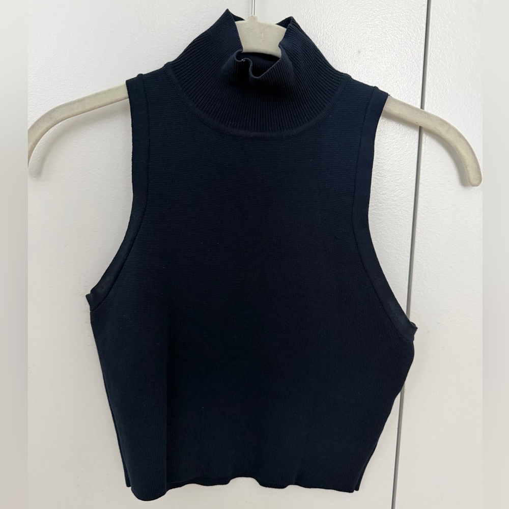 Zara Navy Sleeveless Turtleneck Top